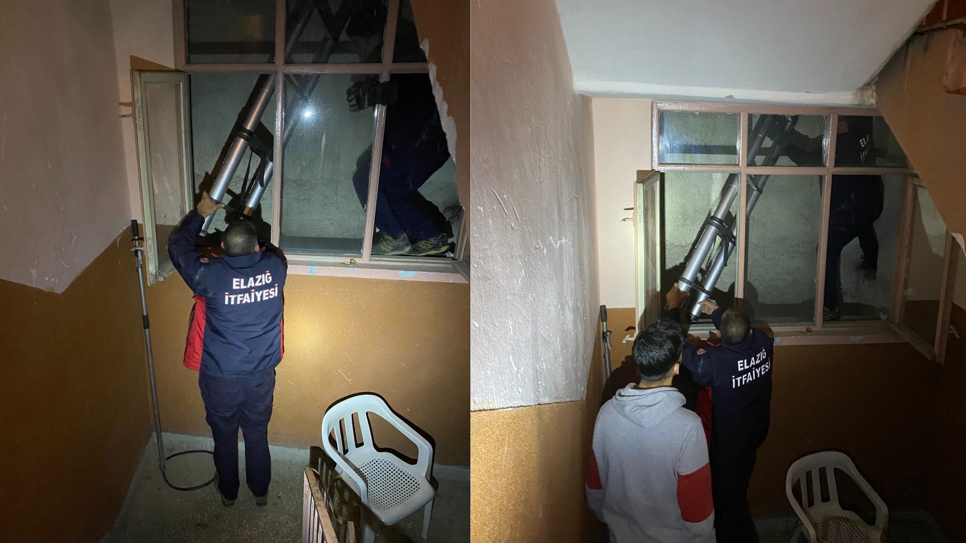 APARTMAN BOŞLUĞUNA DÜŞEN KEDİ İTFAİYE EKİPLERİ TARAFINDAN KURTARILDI
