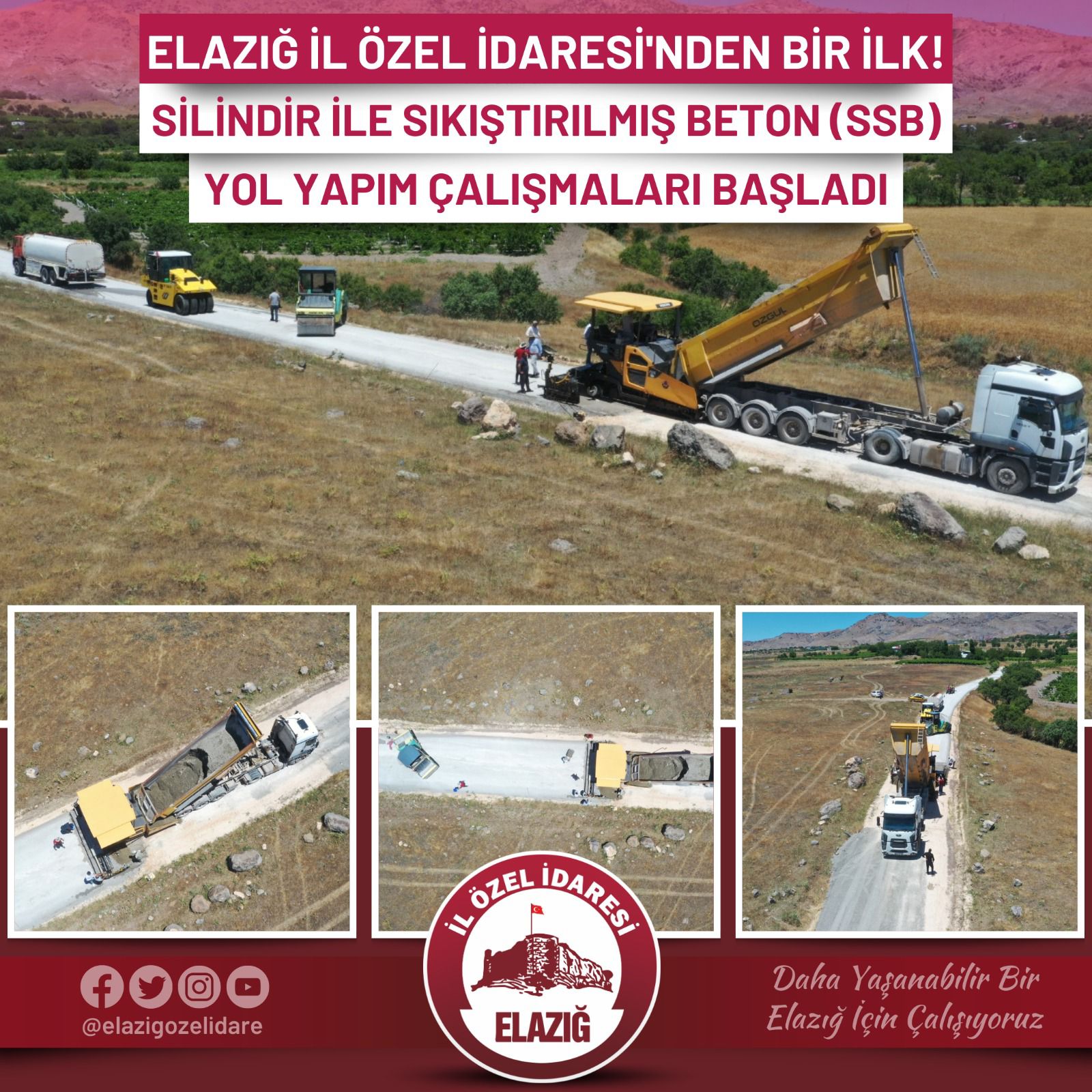 ELAZIĞ İL ÖZEL İDARESİ’NDEN BİR İLK! SİLİNDİR İLE SIKIŞTIRILMIŞ BETON (SSB) YOL YAPIM ÇALIŞMALARI BAŞLADI