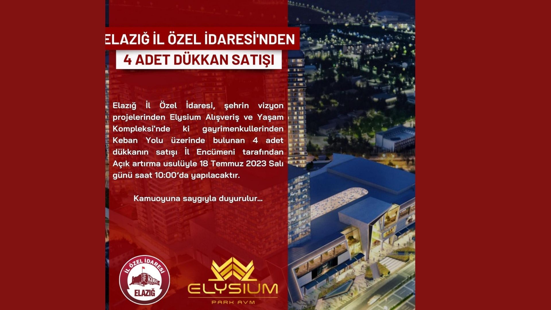 İL ÖZEL İDARESİ 4 DÜKKANI SATIŞA ÇIKARDI
