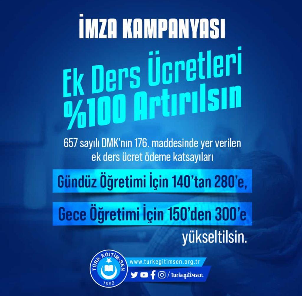 TÜRK EĞİTİM SEN EK DERS ÜCRET ÖDEME KATSAYILARININ ARTMASI İÇİN İMZA KAMPANYASI BAŞLATTI