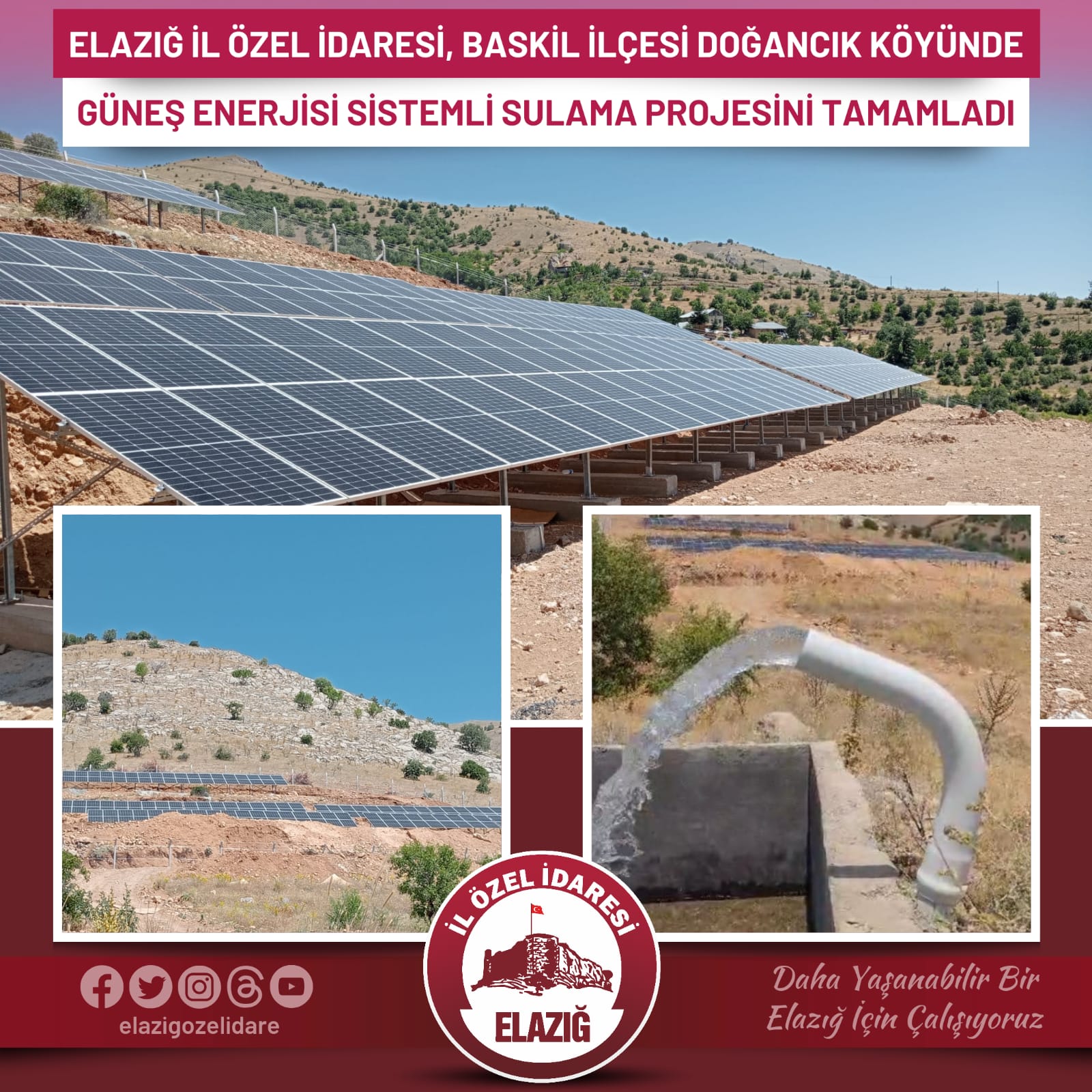 Elazığ İl Özel İdaresi, Baskil İlçesi Doğancık Köyünde Güneş Enerjisi Sistemli Sulama Projesini Tamamladı