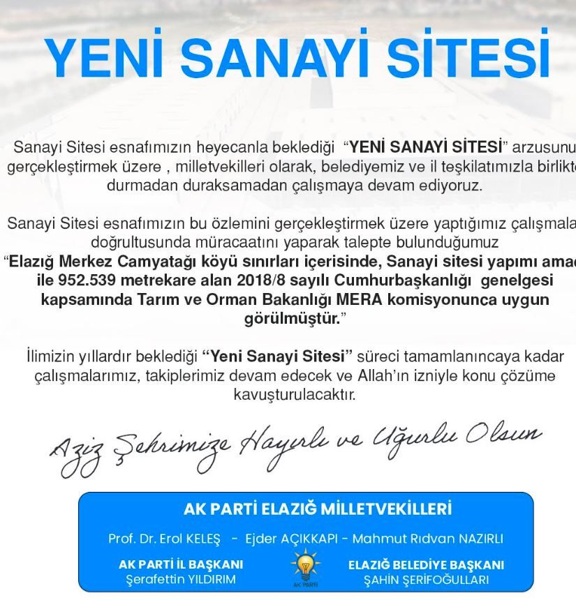 YENİ SANAYİ SİTESİ’NİN YAPILACAĞI YER BELLİ OLDU: MERKEZ CAMYATAĞI KÖYÜ…