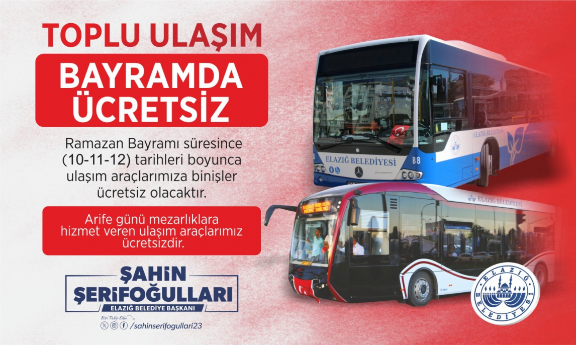 ELAZIĞ BELEDİYESİ’NDEN ÜCRETSİZ ULAŞIM HİZMETİ