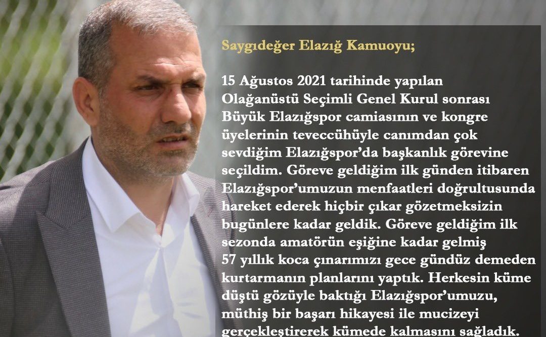 Elazığspor Kulübü Başkanı Serkan Çayır  aday olmayacağını açıkladı.