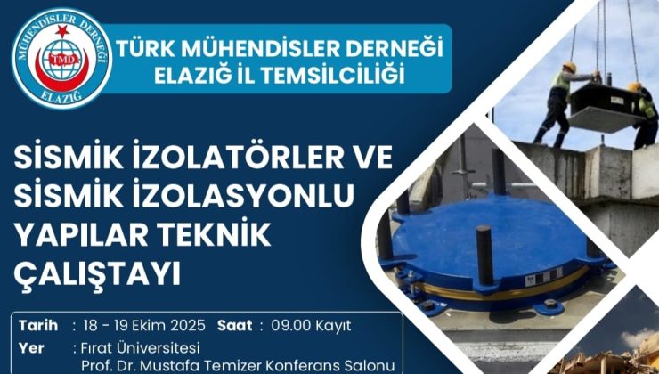 Elazığ’da “Sismik İzolatörler ve Sismik İzolasyonlu Yapılar Teknik Çalıştayı” gerçekleştirilecek