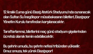 Elazığspor – İnegölspor Maçı Biletleri Yönetim Tarafından Karşılanacak