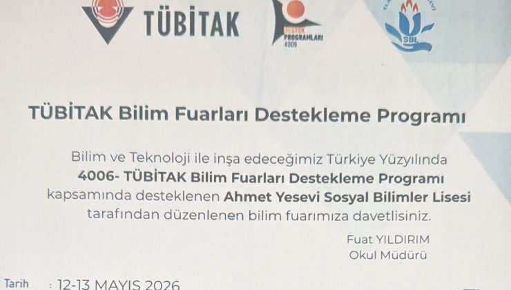 Ahmet Yesevi Sosyal Bilimler Lisesi’nde TÜBİTAK Bilim Fuarı Düzenlenecek