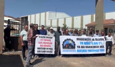 MADEN İLÇESİNDE MAAŞINI ALAMAYAN 176 İŞÇİ EYLEM YAPTI