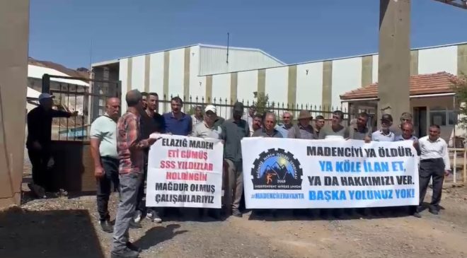 MADEN İLÇESİNDE MAAŞINI ALAMAYAN 176 İŞÇİ EYLEM YAPTI