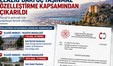 ELAZIĞ’DA 3 TAŞINMAZ ÖZELLEŞTİRME KAPSAMINDAN ÇIKARILDI