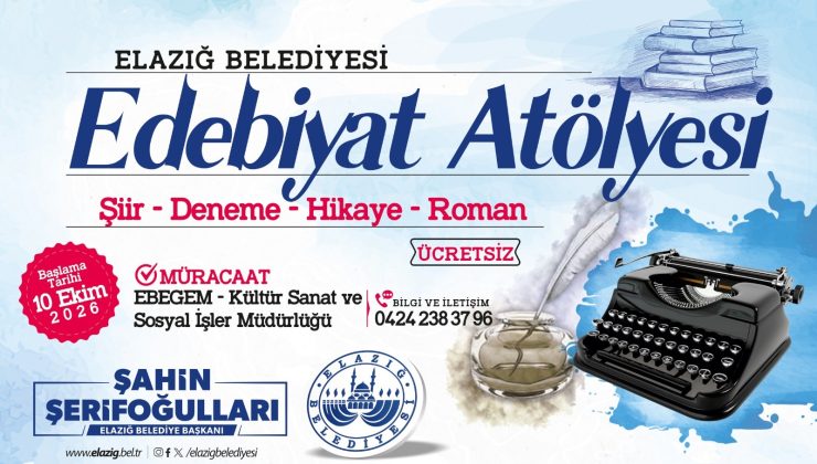 Elazığ Belediyesi tarafından Edebiyat Atölyesi eğitimlerine başvurular, online olarak da yapılabilecek.