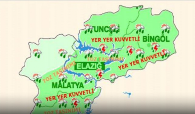 Meteoroloji 13. Bölge Müdürlüğü’nden  Elazığ için kuvvetli yağış ve toz taşınımı uyarısı